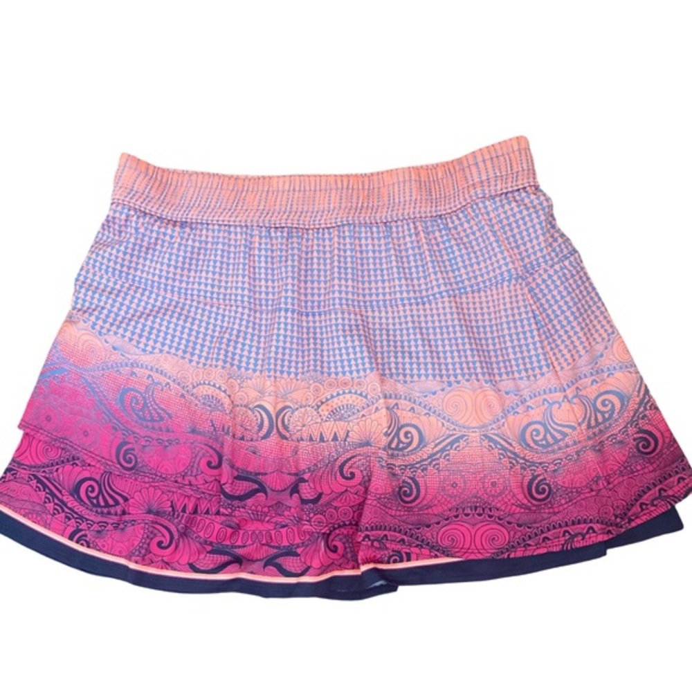 Lucky in Love Coral and Navy Geometric Skort - L coral navy tiered.Nylon spandex